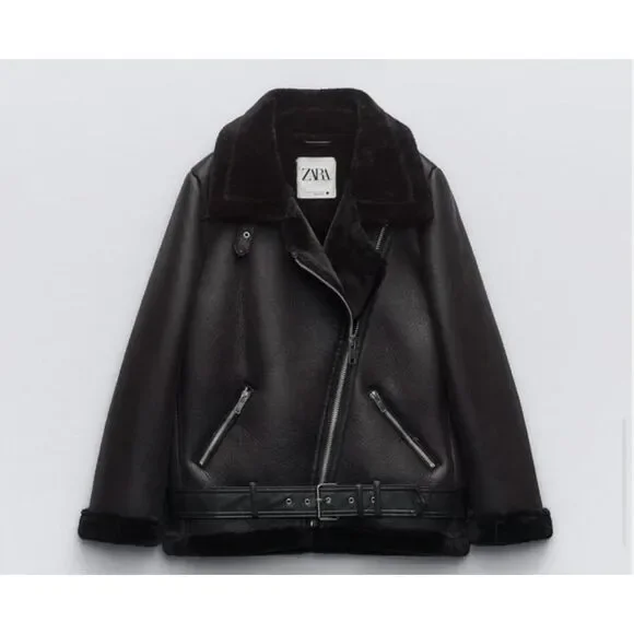 Zara Black Leather Biker Jacket / XS - Picture 7 of 8
